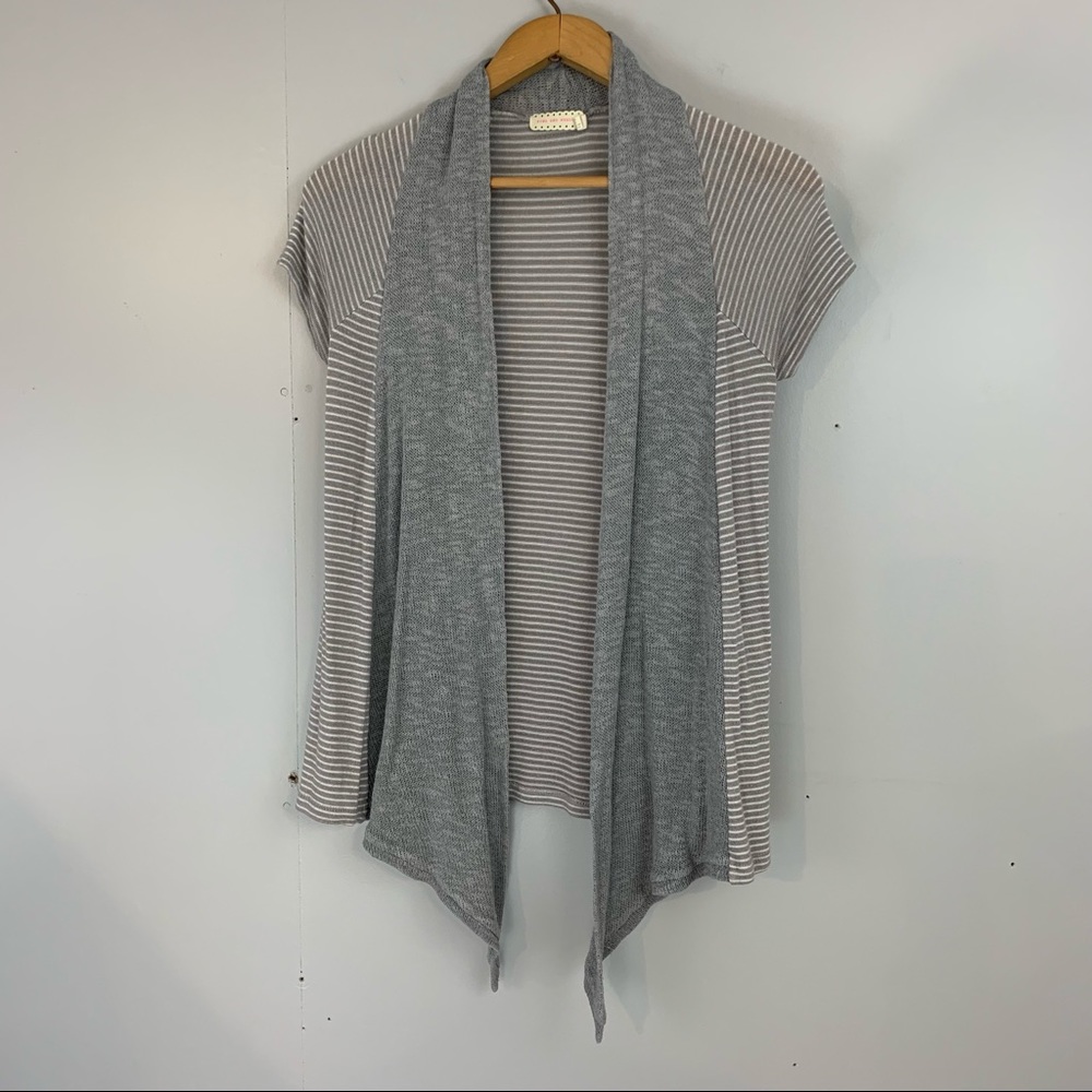Pins & Needles Cardigan Open Shawl Striped Grey XS Long Short Sleeve